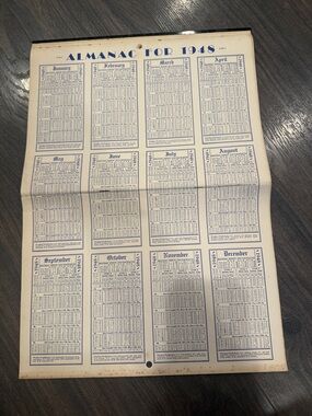 Vintage 1948 Almanac Calendar - Blue on Cream